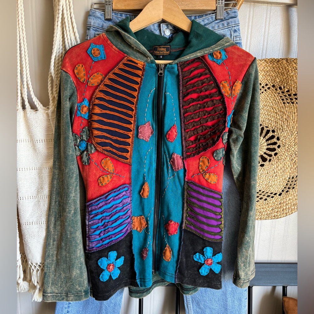 Patchwork Hippie Yoga  Zip-Up Hoodie S